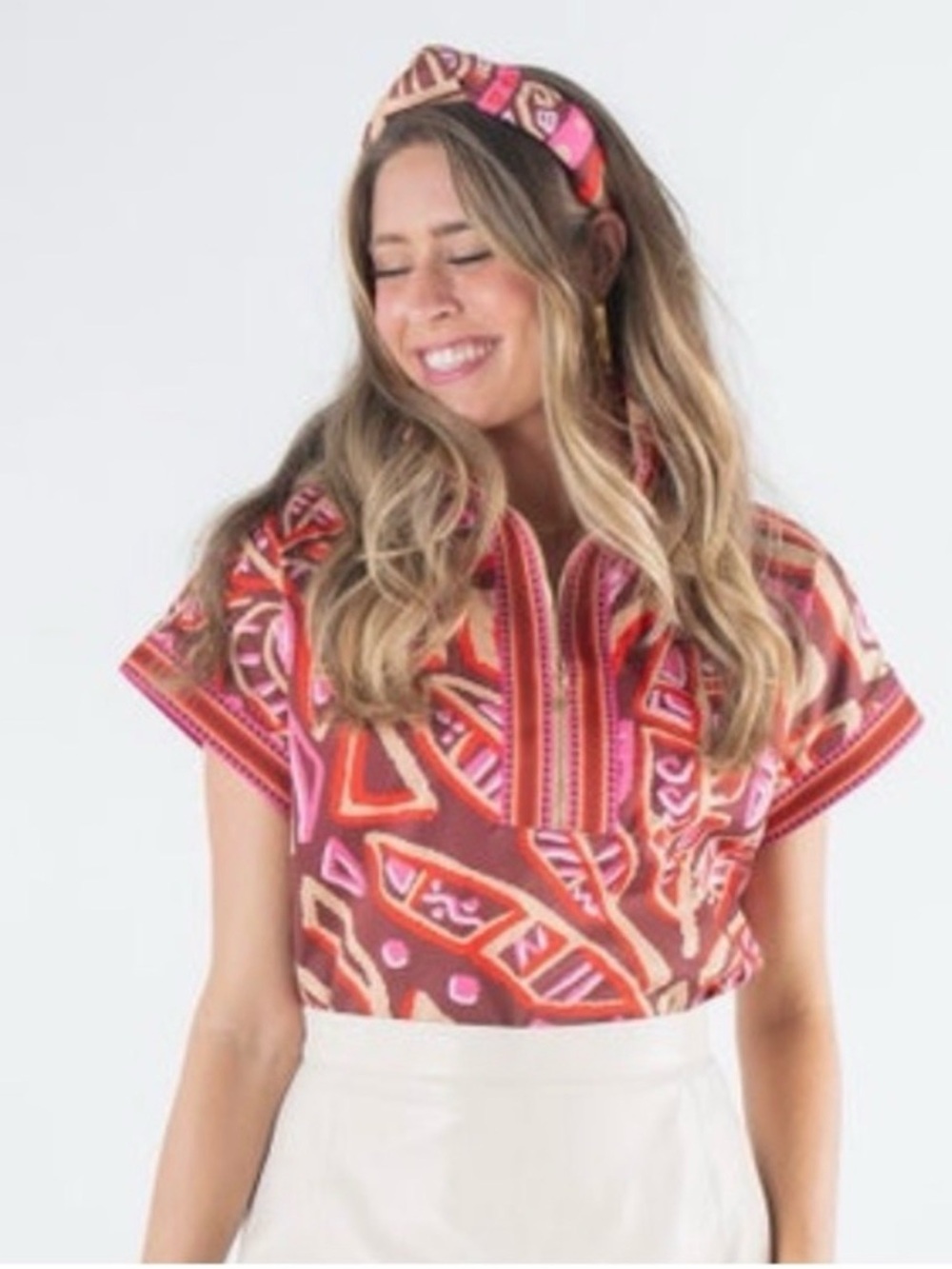 Emily McCarthy Poppy popover in bright tribal, size S